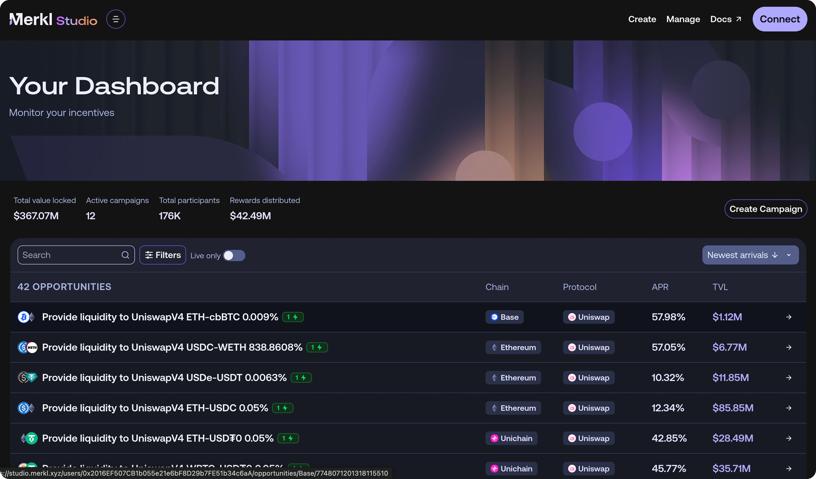 Merkl Studio Manage Incentive Campaigns section