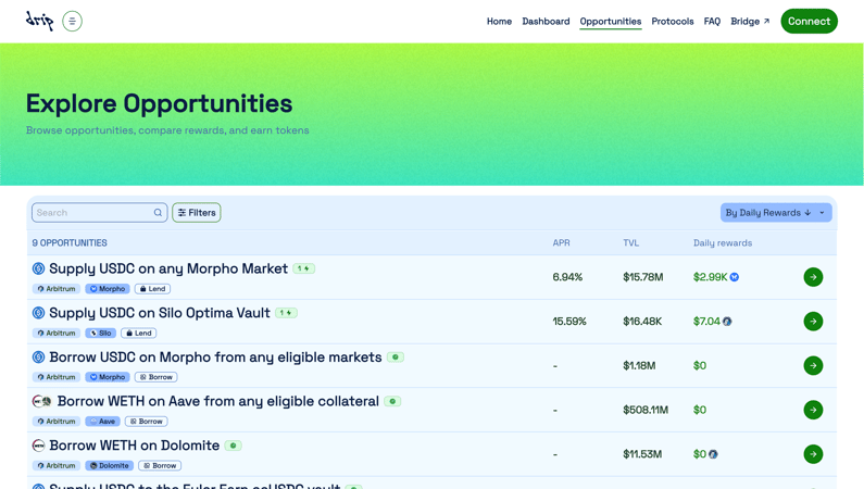 The DRIP Arbitrum app, powered by Merkl