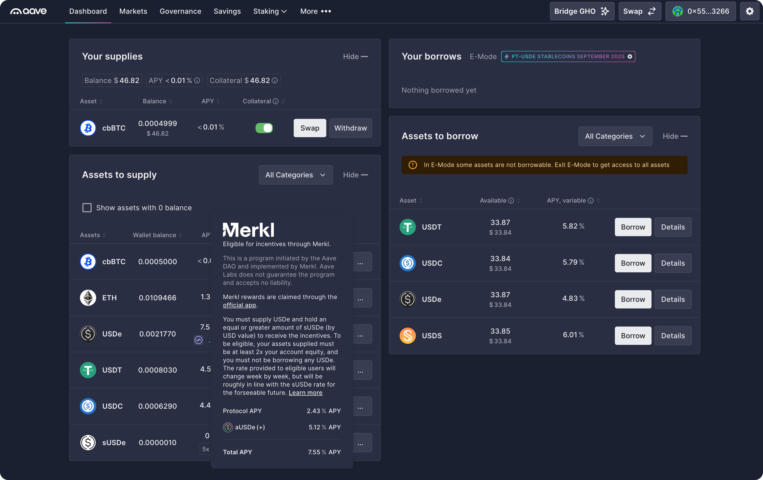 Merkl rewards in the Aave app