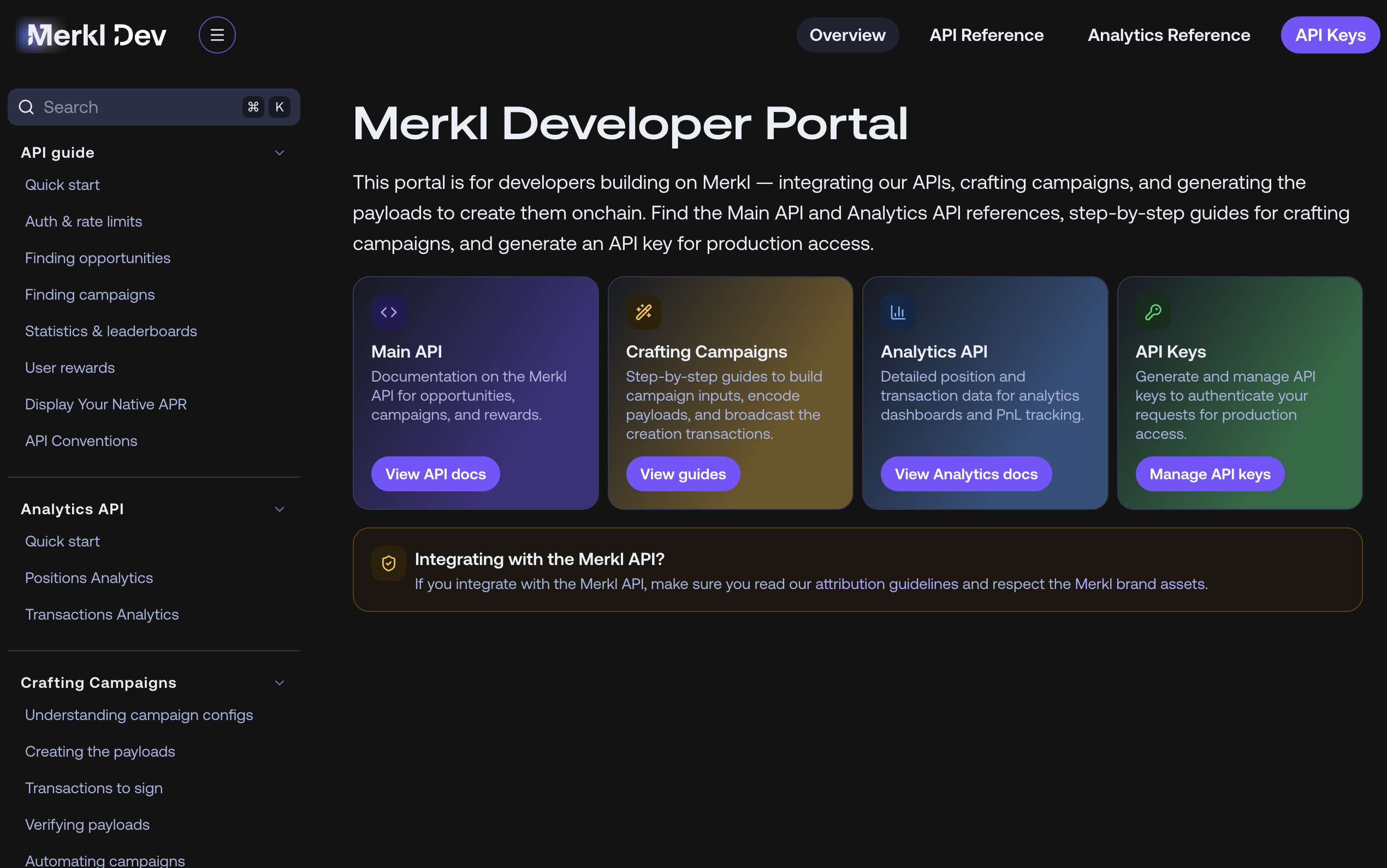Homepage of the new Merkl Developer portal